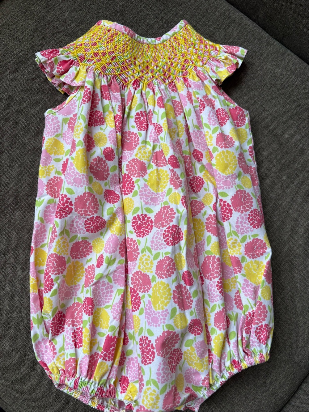 Lolly Wolly Doodle Pink Yellow Floral Smocked Bubble One-Piece